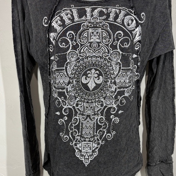 Affliction Women's Charcoal Long Sleeve Tee size small - Picture 3 of 11